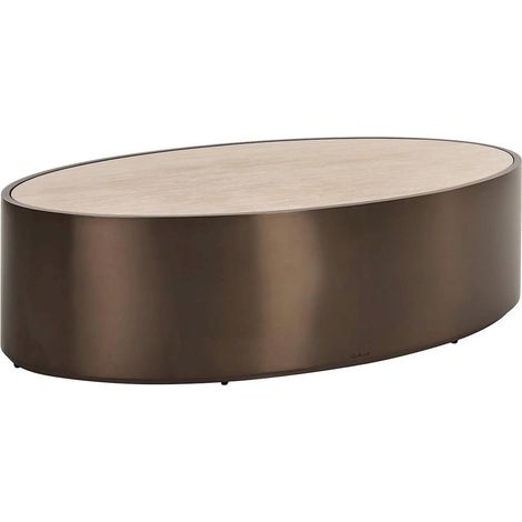 table basse ovale bronze effet marbre ambiance contemporaine - bronze finition marbre clair (1/5)