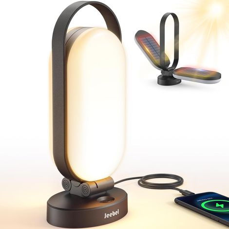Solar Camping Lamp, Foldable Rechargeable LED Lantern with 5000mAh External Battery, Touch Dimmable, 4 Modes, IP55, Tent Light for Outdoor/Hiking/Emergency/Power Outages/Electricity (Black)