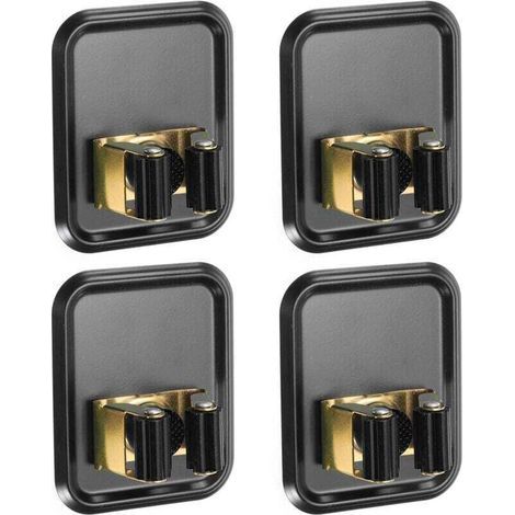 Pack de de 4 supports muraux pour balais et serpillères en acier inoxydable 304, XU, Autocollants, Adaptés à la salle de bain, à la buanderie, à la chambre à coucher, Noir - KZQ (1/4)