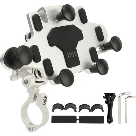 Jeffergarden Support de téléphone pour moto, rotation à 540°, 2 vitesses, réglable, stable, argenté