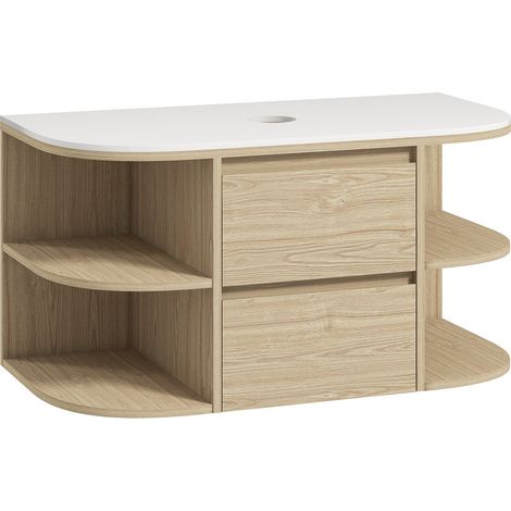 Wandhängender Waschtisch mit Schubladen und Regalen, braun