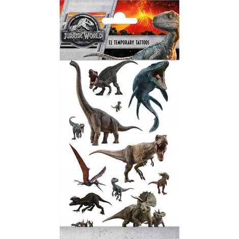 Tatuaggi temporanei JURASSIC WORLD Dinosauri Jurassic Park 12 pezzi.