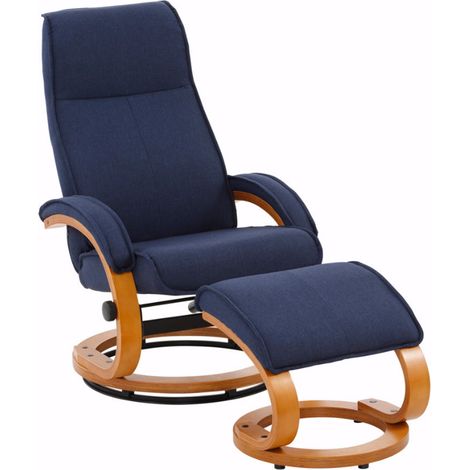ParisFauteuil de relaxation + tabouret en tissu bleu foncé (1/5)