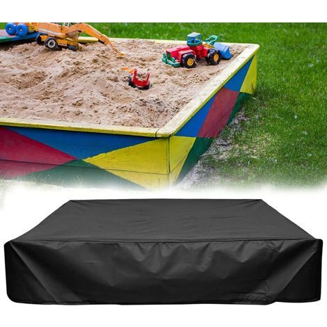 Sandkastenabdeckung 200 x 200 x 20 cm, wasserdichte Sandkastenabdeckung, Schutzhülle für Sandkasten, wasserdichter Sandkasten mit Kordelzug, 210D Oxford-Gewebe, Schwarz (1/5)
