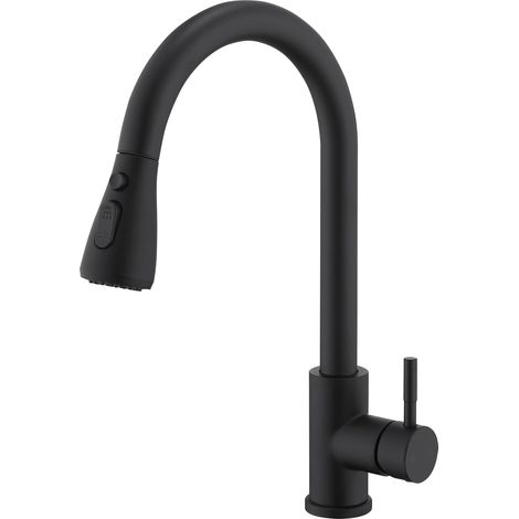 Robinet de Cuisine Noir Mat avec Douchette Extractible, Bec Pivotant 360°, Mitigeur Évier 3 Jets (1/5)