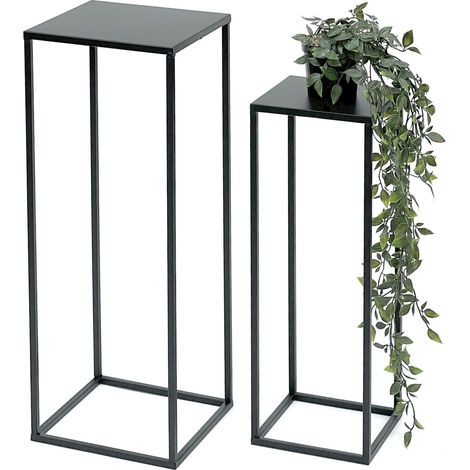 DanDiBo Blumenhocker Metall Schwarz Eckig Blumenständer Beistelltisch 96315 2er Set Blumensäule Modern Pflanzenständer Pflanzenhocker