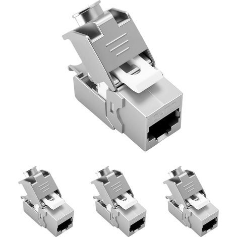 Confezione da 4 moduli jack Keystone, CAT 7 Optimal 1000 MHz 10 Gbps, per cavi di installazione CAT7, CAT6 e CAT6a, cavi patch, cavi di rete STP, connettori femmina RJ45 schermati. (1/5)