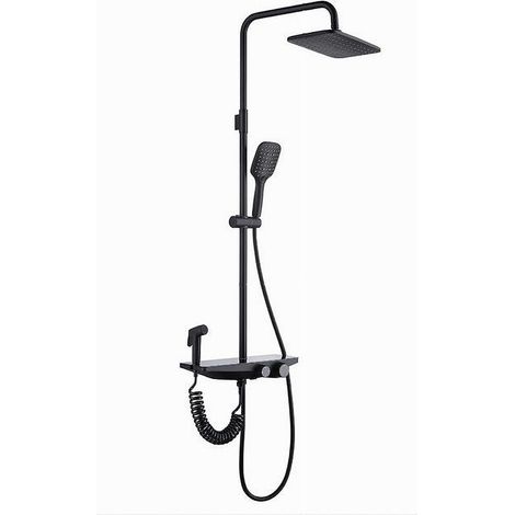 Cleafe - Set Saliscendi Colonna Doccia Bagno Soffione Doccetta Bidet Rubinetto Nero 87342 -