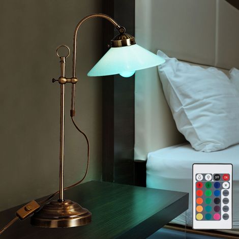 Lampada da comodino dimmerabile con telecomando lampada da lettura lampada da tavolo a LED lampada da camera da letto regolabile in altezza, metallo cambia colore RGB ottone vecchio vetro opale, 4,8 W (1/5)