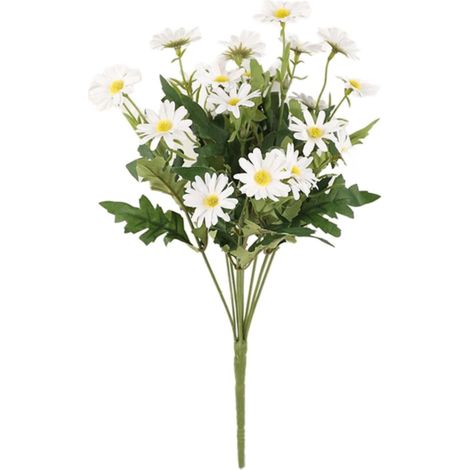 Daisy - Faux Silk Artificial Flower Bouquet - Indoor Outdoor Garden Porch Decoration - White - 1 Piece (1/5)