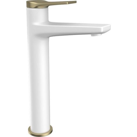 Miscelatore lavabo alto in ottone con finitura bianca e leva bronzo KAM-KANDA BIANCO-BR kamalu