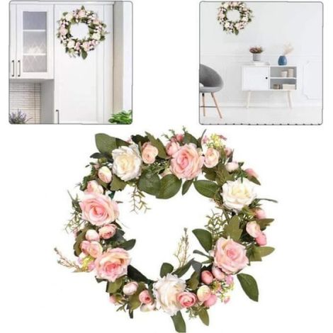 COURONNE DE NOEL Rose Porte Couronne de fleurs artificielles Garland Simulation mur Home Decor pour porte avant mariage Ferme Jardin (1/4)