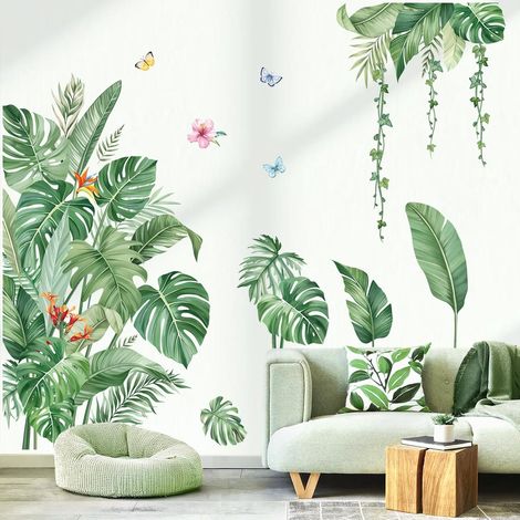 Sticker Muraux Feuille Tropicale Autocollant Mural Plante Verte (1/5)
