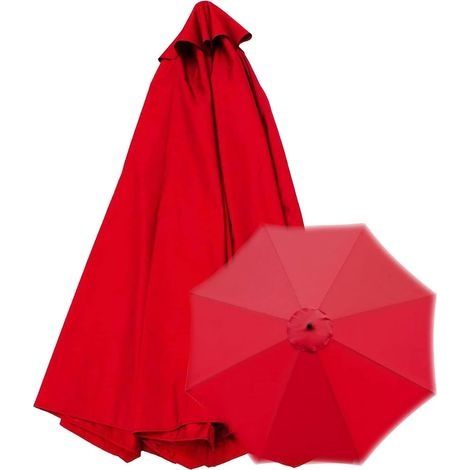 Housse de parasol de rechange à 8 nervures, auvent de rechange pour parasol 3 m/rond pour parasol droit ou en porte-à-faux (rouge) (1/5)