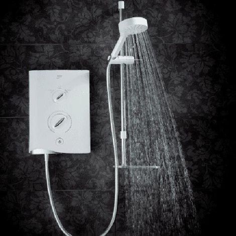 Mira Sport MULTI-FIT Electric Shower 9.0kW White Chrome + Riser Rail + 4 Head (1/5)