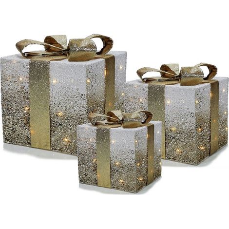 Pacchi regalo bianco e oro cubi di natale luci led per addobbi decorazioni alber - colorigenerali: Solo Pacco medio 20 cm (1/4)