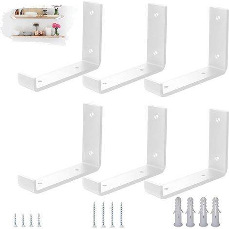 Lot de 6 Equerre Etagere Murale Moderne Blanche, Support en Acier 5mm pour Étagère Charge Lourde avec Rebords Anti-Glissement - Pour Fixation Équerre Étagère 15cm