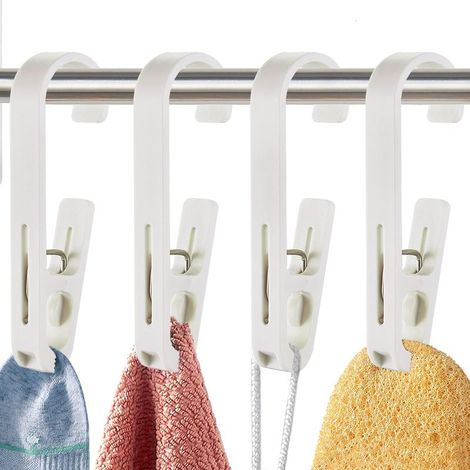 Curtain Hooks With Clips - ABS Clothespins For Hanging Clothes And Drapes - Multi Use Bathroom Kitchen Outdoor Clothes Clip - 4 Pcs (1/5)