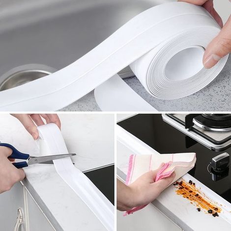 2 Rollen selbstklebendes Dichtungsband, wasserdichtes Dichtungsband, geeignet für Küche, Badewanne, Wandöffnungen, 3,8 cm x 3,2 m (weiß) (1/4)