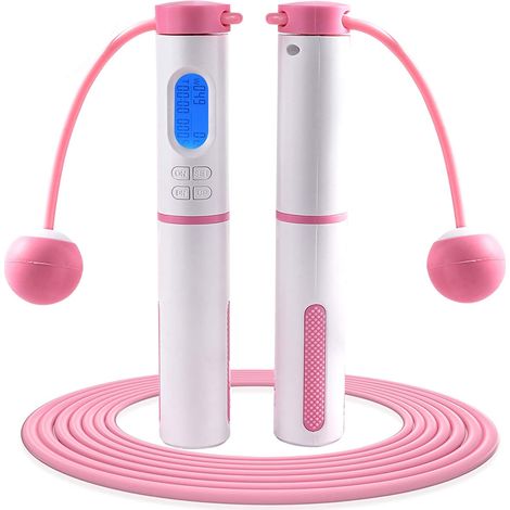 Corde à Sauter - Compteur de Calories Intégré - Réglable en Longueur - Technologie à Roulement 360° - Corde avec ou sans Câble - 1 Pièce