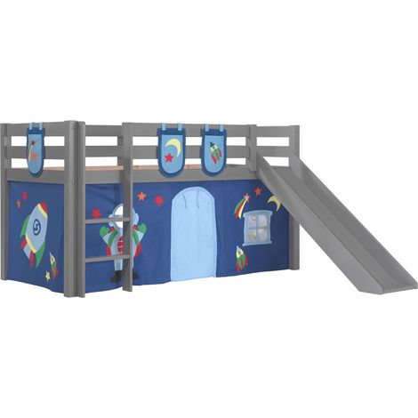 Lit toboggan 90x200 avec tente et 3 pochettes astra pin massif gris Pino (1/3)
