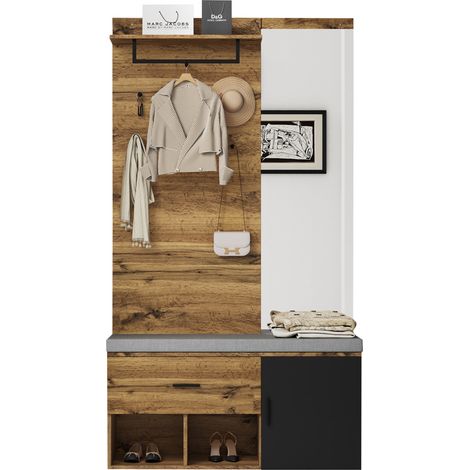 CHICFURN Guardaroba da ingresso 104 x 39 x 190 cm effetto rovere con specchio e panca imbottita (1/5)