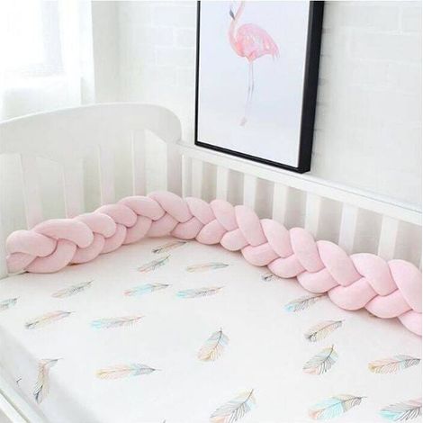 Parachoques de cama trenzado 3M en color rosa Parachoques de cuna para bebé, (1/5)