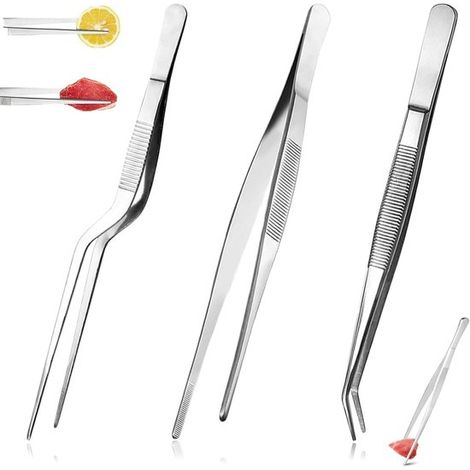 Juego de 3 pinzas de cocina de acero inoxidable para cocinar, asar a la parrilla y decorar. Ideales para mariscos y barbacoas. (1/5)