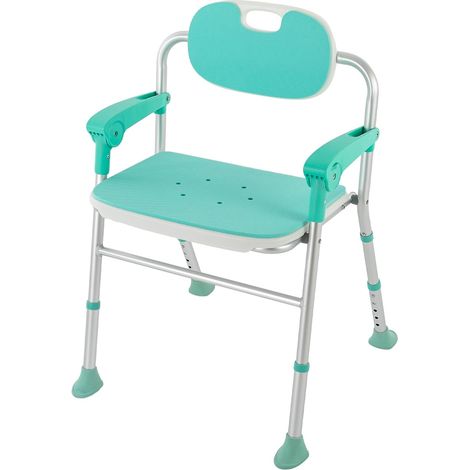 Chaise de douche pour personnes âgées avec dossier, tabouret de douche pliable avec accoudoirs, siège de douche, hauteur réglable, pour personnes âgées, personnes handicapées, Capacité de charge:125kg (1/5)