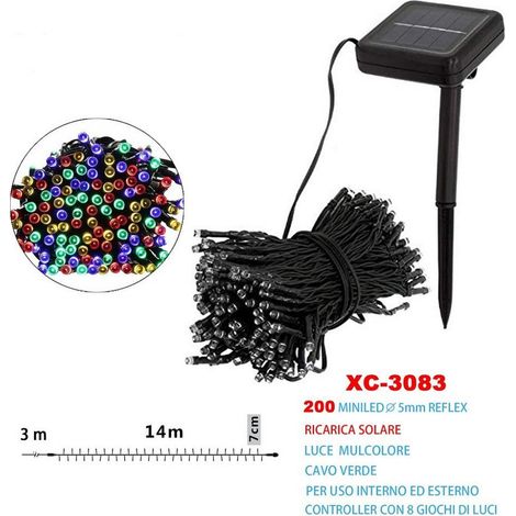 Trade Shop - Catena Luminosa 200 Led Con Ricarica Di Energia Solare Luce Multicolore Xc-3083 -