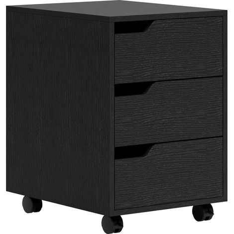 Caisson de bureau roulant, meuble de classement à roulettes avec 3 tiroirs, dimensions 40x50x57,5 cm, teinte noire (1/5)