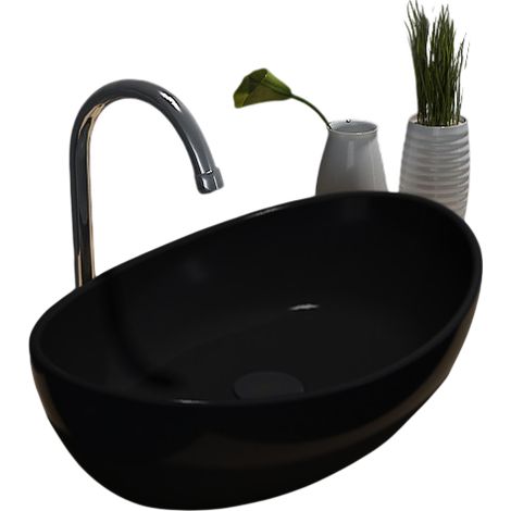 Ovales Aufsatzwaschbecken Bernstein PB2004B Mineralguss Solid Stone Schwarz matt 55x35x14,5cm ohne Blende