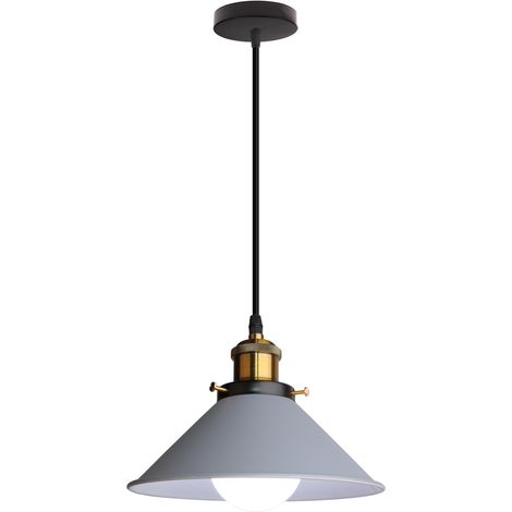 Lampada a Sospensione, Vintage Lampadario da Soffitto con Ø22cm Paralume in Ferro, Illuminazione in Industriale Stile E27 per Cucina Camera da Letto Grigio - 1 Pezzi