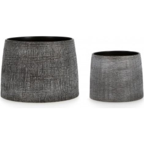 SET2 Vaso "papyrus" per uso interno grigio scuro in ceramica -Ø15.5x12.8h (1/2)