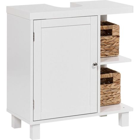 Meuble-vasque de Salle de Bain Traditionnel en MDF sur Pieds avec Étagères Blanc Pacllon (1/5)