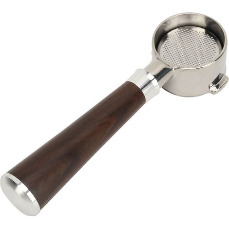Porte-filtre sans fond de 51 mm avec 2 ailettes, compatible avec les cafetières Delonghi. Porte-filtre sans fond en acier inoxydable avec poignée en bois. (1/5)