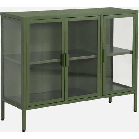 Aparador industrial de metal y vidrio templado 3 puertas, 100cm (1/5)