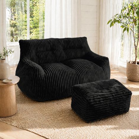Sillón puff con reposapiés negro flannel OKMYHOME (1/5)