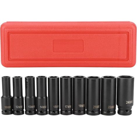 Set of tools to socket to Impact profond of 1/2 inches, adapter of head to 6 points, tool of repair, high hardness 10 pieces (1/5)