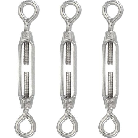 Lot de 3 tendeurs M4 à œil et œil en acier inoxydable 304 pour tendeur de câble réglable pour serrer les câbles métalliques, voile d'ombrage (1/5)