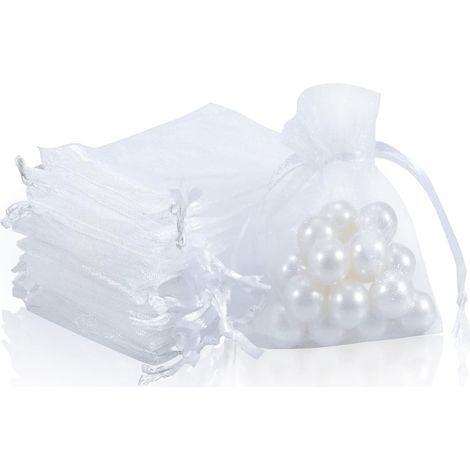 50 Organza-Geschenkbeutel, 7 × 9 cm große weiße Organza-Geschenkbeutel