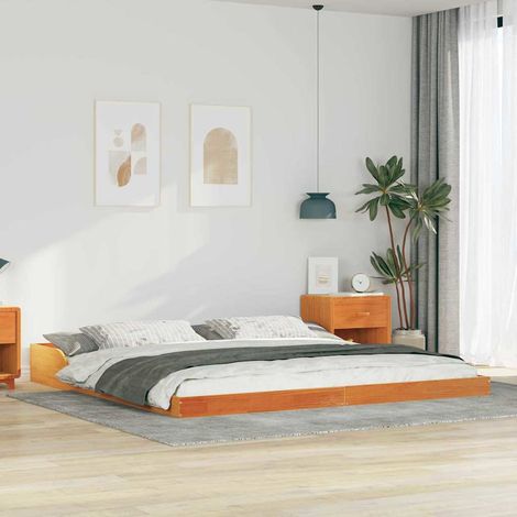 Bettrahmen Wachsbraun 200 x 220 cm Massives Kiefernholz