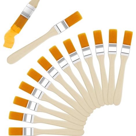 Lot de 12 Pinceaux Peinture, Petit Pinceau en Nylon Outils de Peinture à Pinceau Plat, avec Manche en Bois pour Acrylique, Aquarelle, Nettoyage du Clavier, Murs, Retouches (1/5)