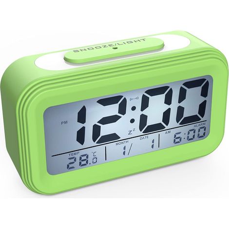 Réveil numérique silencieux à piles pour enfants et adultes, grand écran LED vert avec température et calendrier, fonction alarme matinale (1/5)