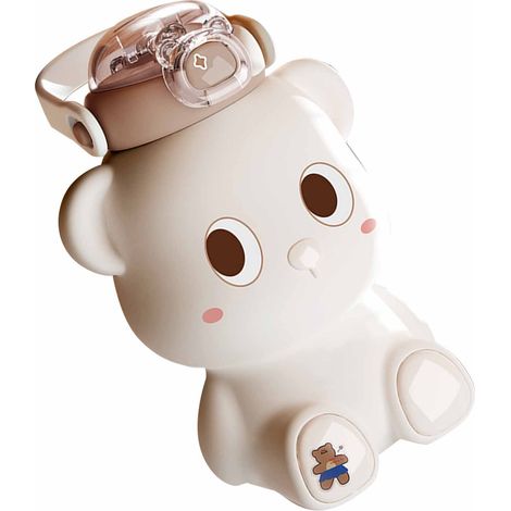 Gourde isotherme mignonne en forme d'ours, en acier inoxydable 316, avec paille intégrée, blanche. (1/5)
