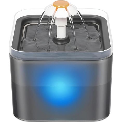 Fontaine à eau pour animaux de compagnie de 2 litres, indicateur de niveau d'eau à LED, fonctionnement ultra-silencieux, filtre à charbon actif, bol d'eau inclus. (1/5)