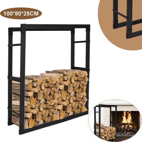 Randaco étagère à bois de cheminée aide à l’empilage 100×80×25 cm en métal résistant aux intempéries rangement pour bois de chauffage (1/5)