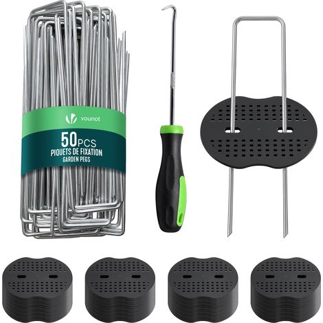 VOUNOT® 50 Pezzi Picchetti Telo Pacciamatura a U 150x30mm con 25 Rondelle (1/5)