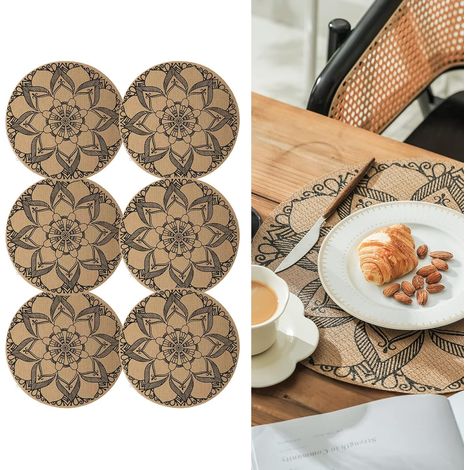 Lot de 6 sets de table ronds en PVC tressé 38 × 38 cm lavables antidérapants et résistants à la chaleur pour protéger la table (1/5)