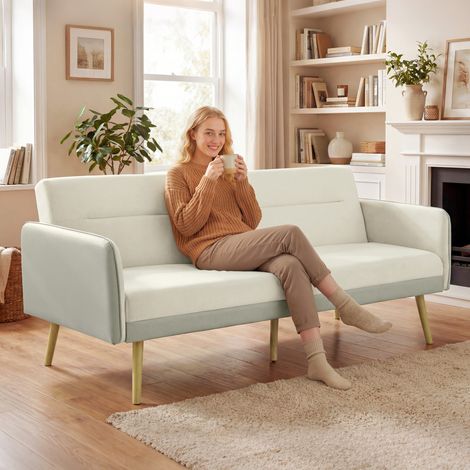 Canapé convertible 3 places 3 en 1. canapé-lit clic-clac. dossier réglable. assise rembourrée. 185 x 84 x 83 cm. beige (1/5)